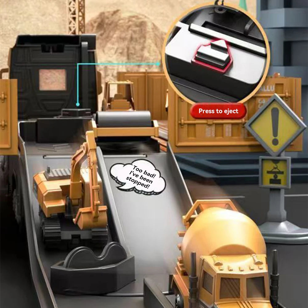 Alloy Engineering Container Truck Diecast Construction Vehicle Excavator Crane Bulldozer With 6 Mini Car Model Children Toy
