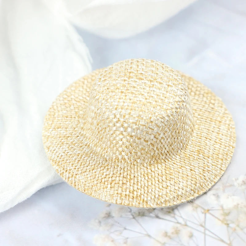 2Pcs Dollhouse Miniature Straw Hat Mini Doll Hat Doll House Ornament Hand Weaved Children's toys, farmers' dolls, straw hats