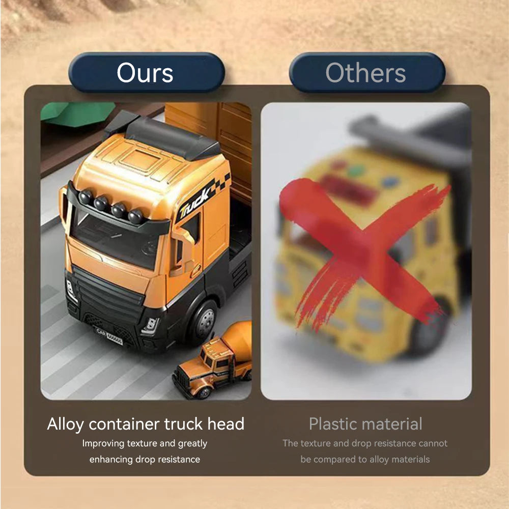Alloy Engineering Container Truck Diecast Construction Vehicle Excavator Crane Bulldozer With 6 Mini Car Model Children Toy