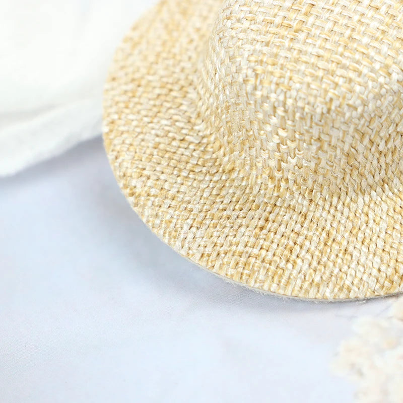 2Pcs Dollhouse Miniature Straw Hat Mini Doll Hat Doll House Ornament Hand Weaved Children's toys, farmers' dolls, straw hats