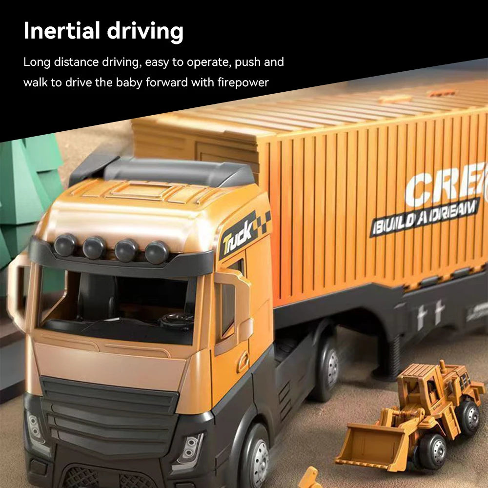 Alloy Engineering Container Truck Diecast Construction Vehicle Excavator Crane Bulldozer With 6 Mini Car Model Children Toy