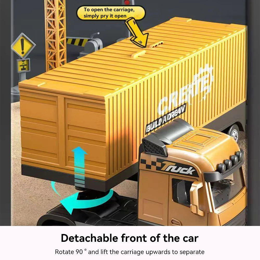 Alloy Engineering Container Truck Diecast Construction Vehicle Excavator Crane Bulldozer With 6 Mini Car Model Children Toy