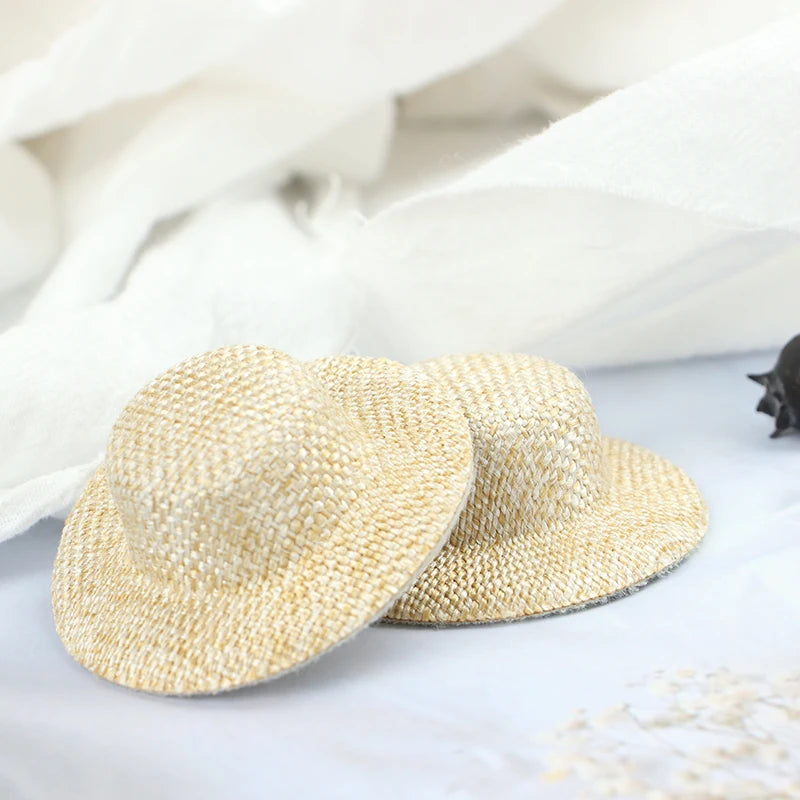 2Pcs Dollhouse Miniature Straw Hat Mini Doll Hat Doll House Ornament Hand Weaved Children's toys, farmers' dolls, straw hats