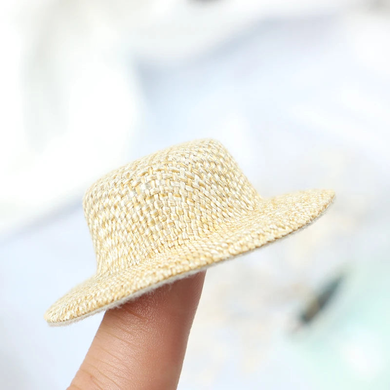 2Pcs Dollhouse Miniature Straw Hat Mini Doll Hat Doll House Ornament Hand Weaved Children's toys, farmers' dolls, straw hats
