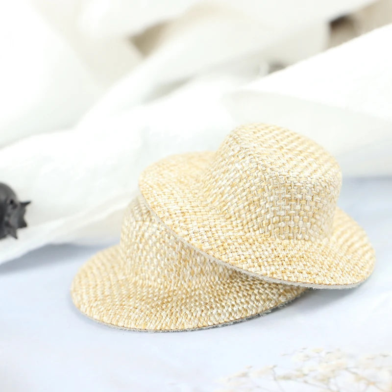 2Pcs Dollhouse Miniature Straw Hat Mini Doll Hat Doll House Ornament Hand Weaved Children's toys, farmers' dolls, straw hats