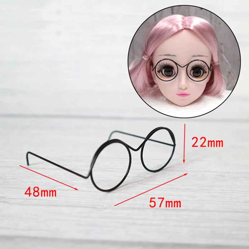 1/2/5/10Pcs Fashion Round Frame Lensless Retro Cool Doll Glasses For Doll 57*48*22mm