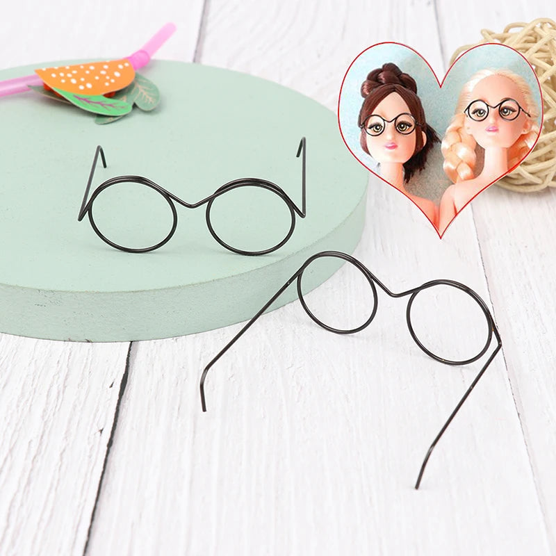 1/2/5/10Pcs Fashion Round Frame Lensless Retro Cool Doll Glasses For Doll 57*48*22mm