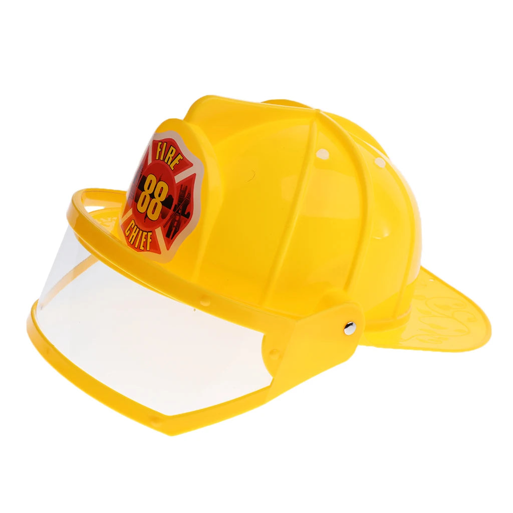 Simulation Role Play Game Toy Gear Fireman Helmet Fire Fighter Hat Kids Cosplay Set Toy - Yellow