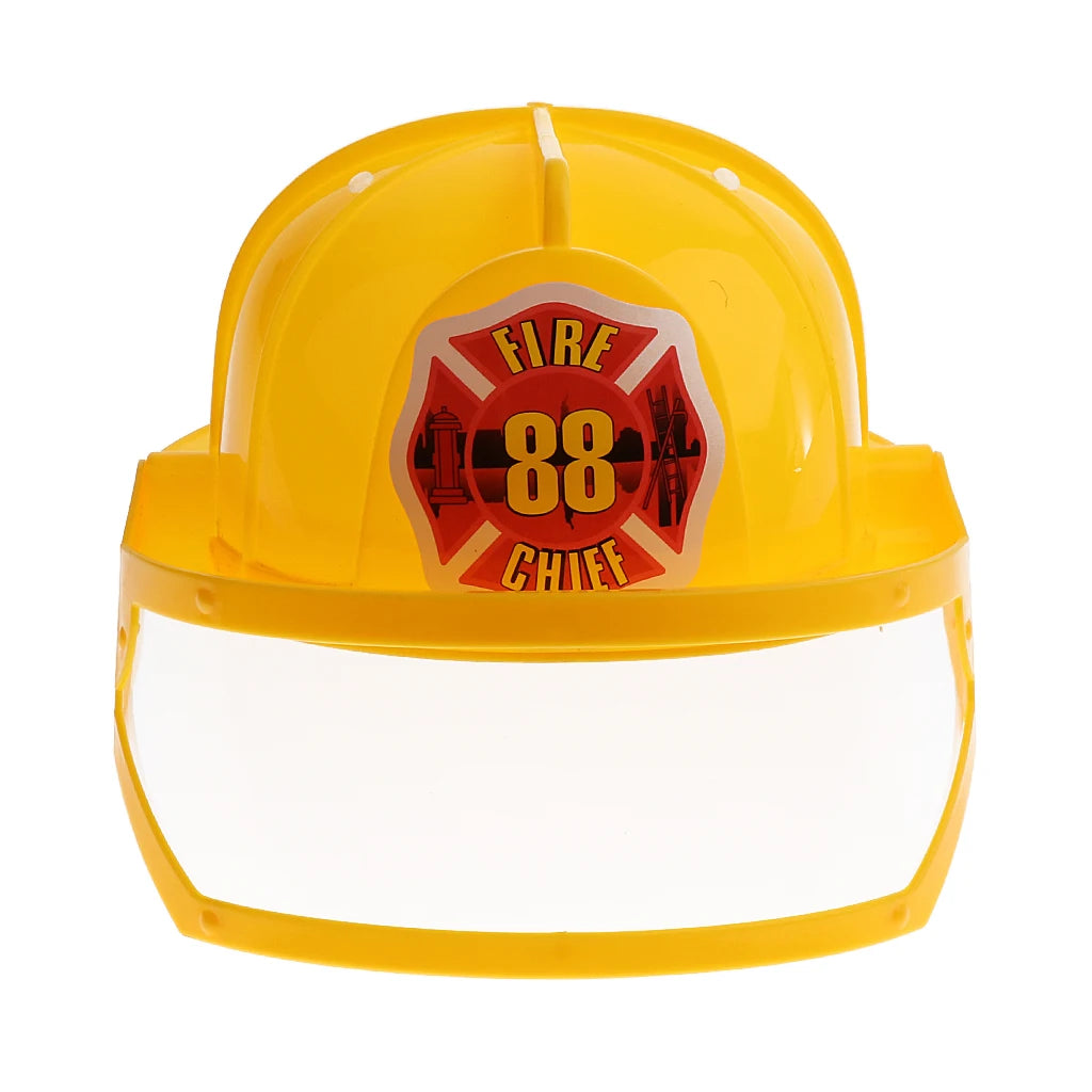 Simulation Role Play Game Toy Gear Fireman Helmet Fire Fighter Hat Kids Cosplay Set Toy - Yellow
