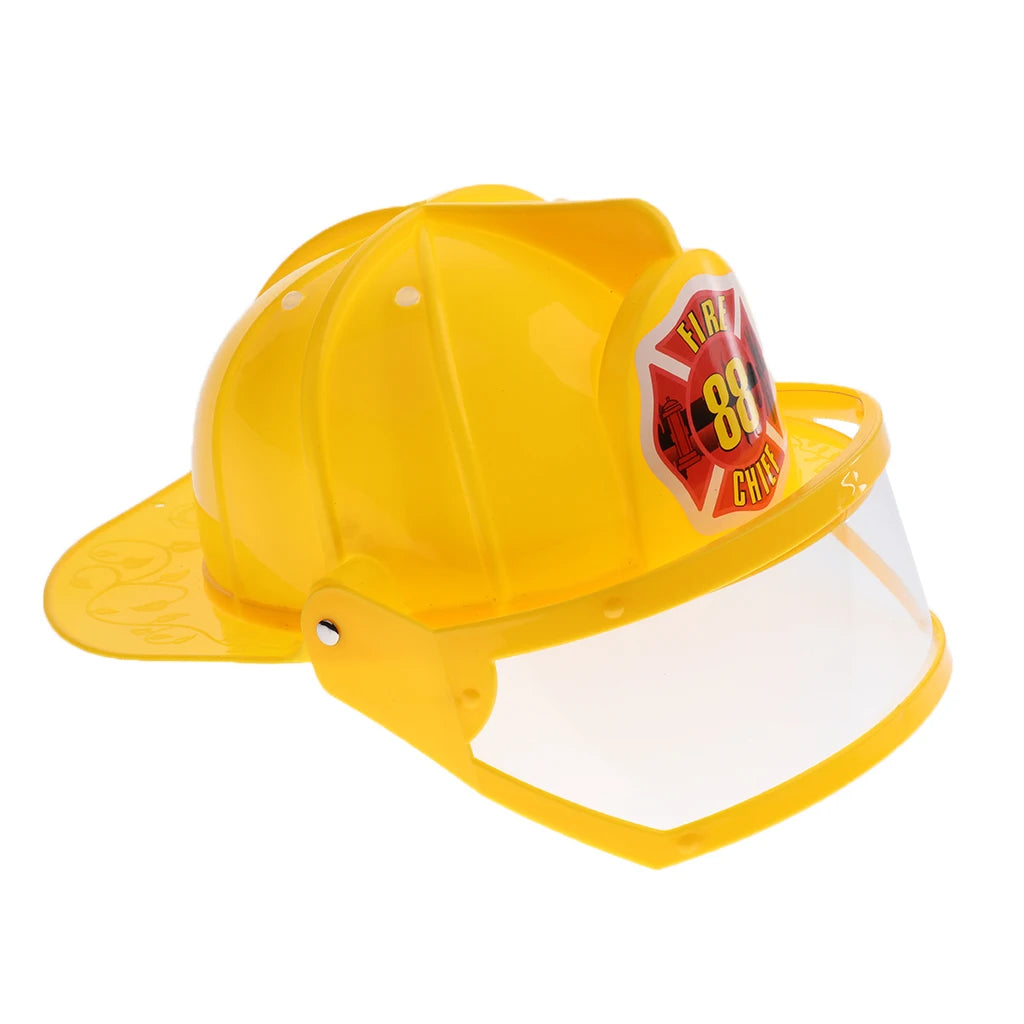Simulation Role Play Game Toy Gear Fireman Helmet Fire Fighter Hat Kids Cosplay Set Toy - Yellow