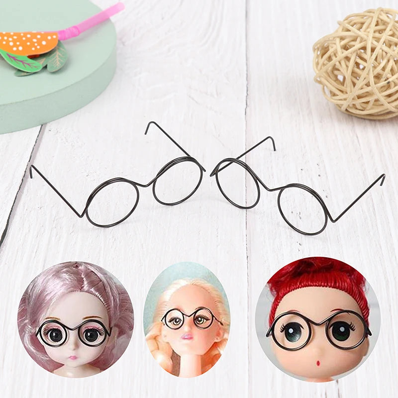 1/2/5/10Pcs Fashion Round Frame Lensless Retro Cool Doll Glasses For Doll 57*48*22mm