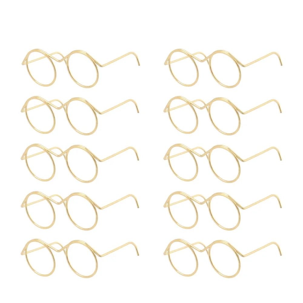 10Pcs Retro Doll Glasses Metal Round Frame Lensless Eyewear Toy Miniature Eyeglasses DIY Doll Dressing Accessories Spectacles