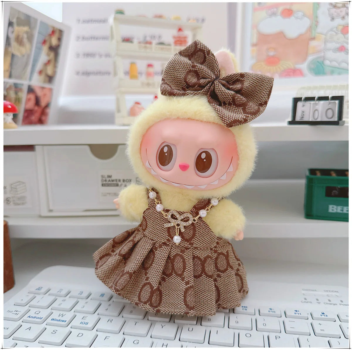 For 17cm Labubu Doll Clothes V1 V2 Doll Clothing Accessories Hat Overall Dress Shoes Bag Doll Accessories Sitting Party Game Toy