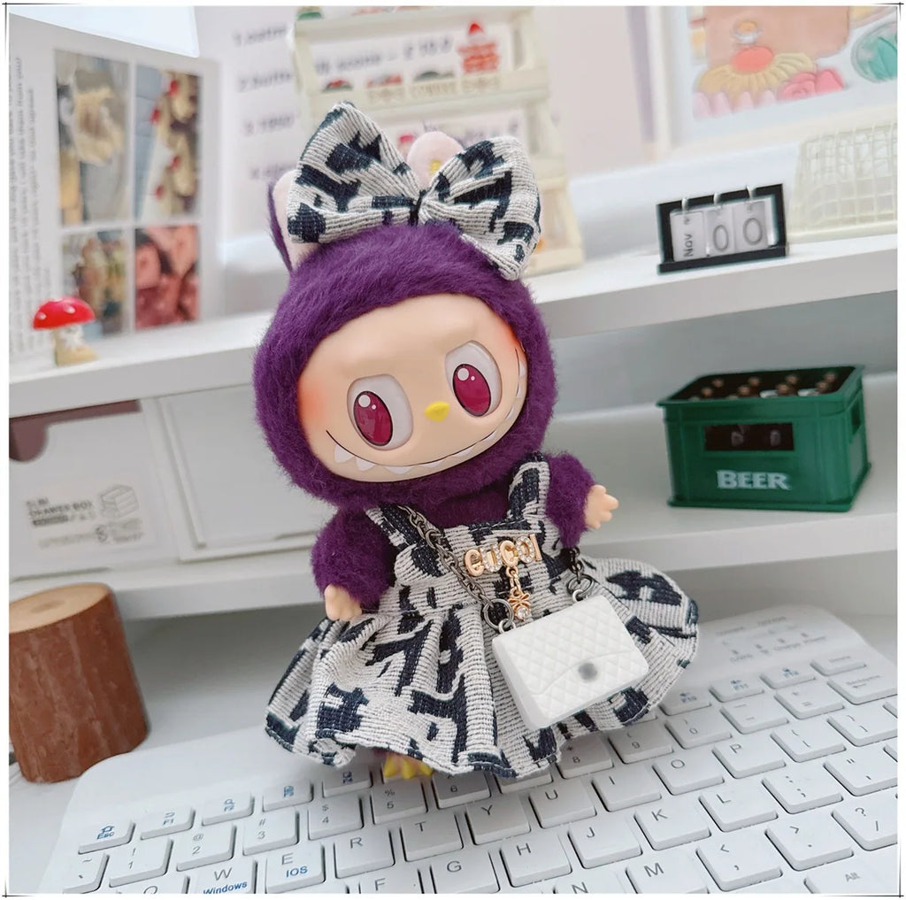 For 17cm Labubu Doll Clothes V1 V2 Doll Clothing Accessories Hat Overall Dress Shoes Bag Doll Accessories Sitting Party Game Toy