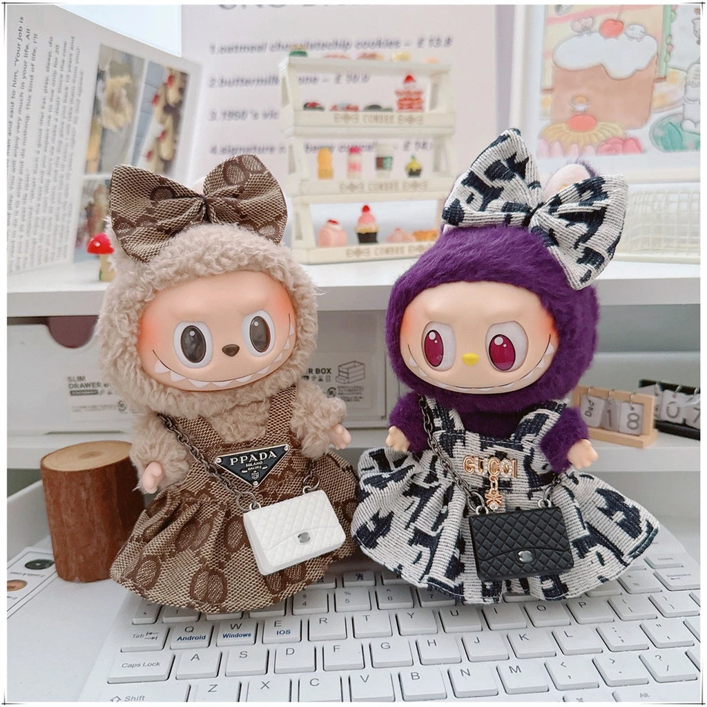 For 17cm Labubu Doll Clothes V1 V2 Doll Clothing Accessories Hat Overall Dress Shoes Bag Doll Accessories Sitting Party Game Toy