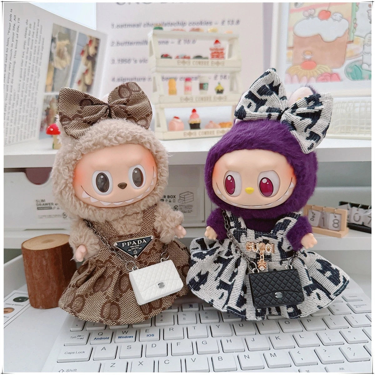 For 17cm Labubu Doll Clothes V1 V2 Doll Clothing Accessories Hat Overall Dress Shoes Bag Doll Accessories Sitting Party Game Toy