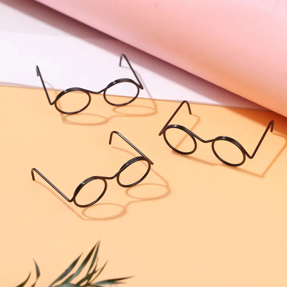 5PCS Round Glasses Frame Dolls Cute Retro Alloy Mini Black Lensless Eyewear Fashion Baby Kids Toys Doll Dressing Accessories