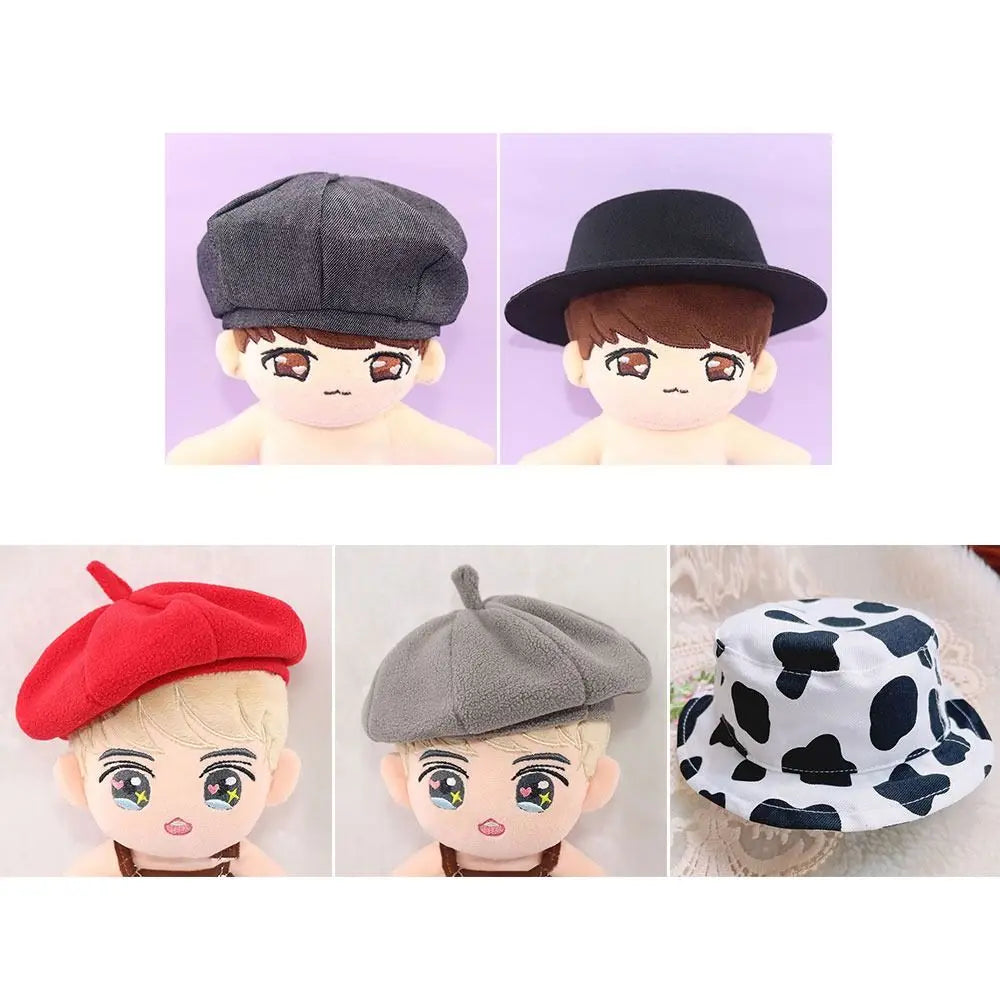 Fashion Caps for 20cm Dolls Beret Hat Candy Color Cute Flannel Casual Hat For Plush Doll Head Doll Fisherman Hat Accessories
