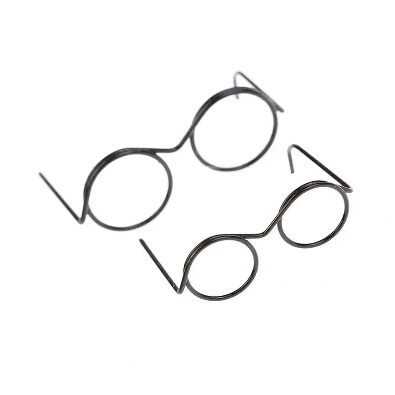 10Pcs Fashion Round Frame Lensless Retro Cool Doll Glasses For 30cm No Lens Black