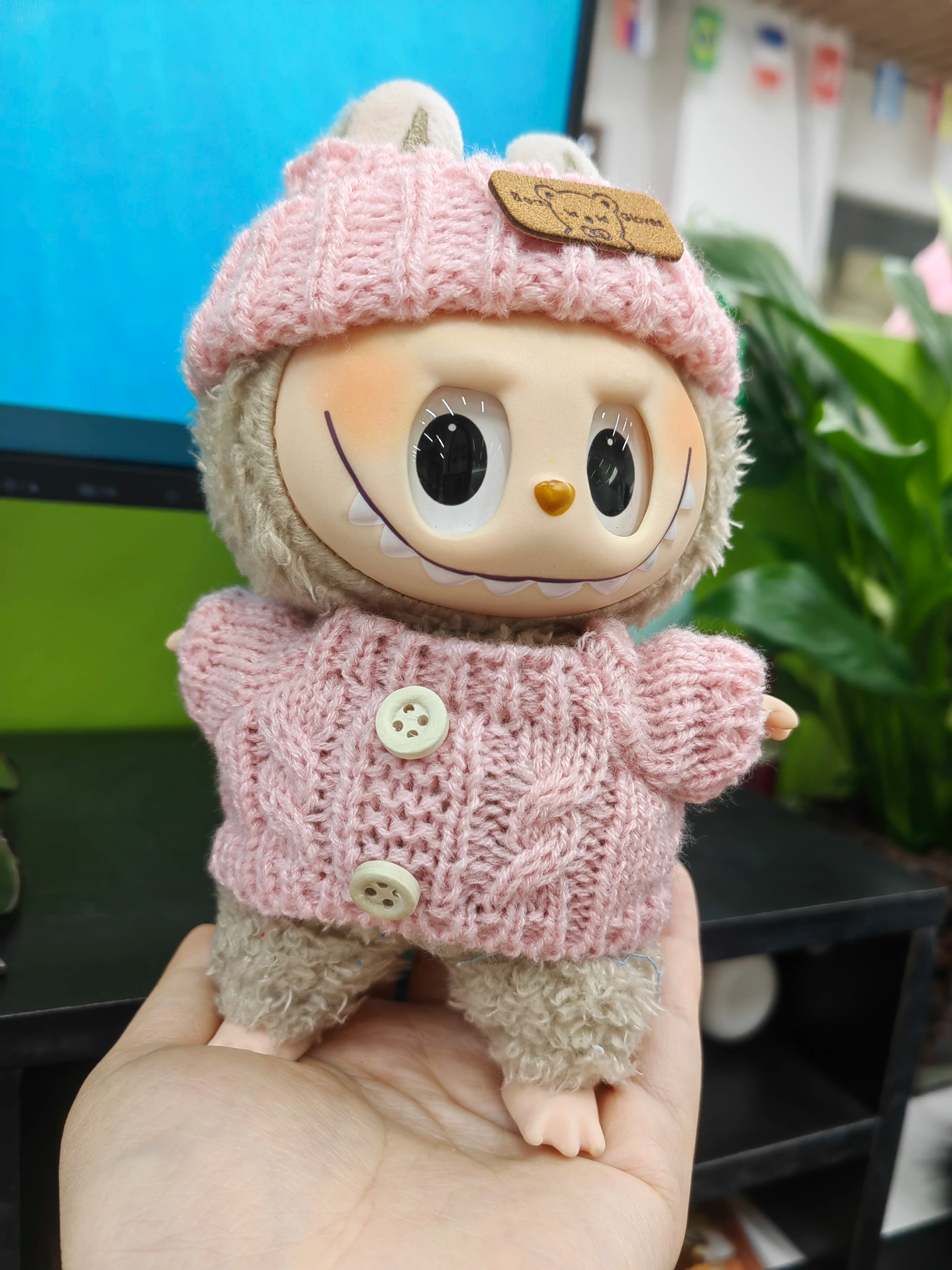 Doll Sweater+Woolen Hat For labubu 17cm Plush Doll Clothes Accessories Girl‘s Toys Birthday And Christmas Gift