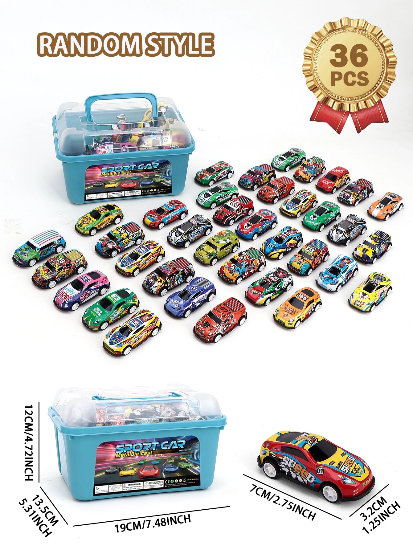 24PCS, 36PCS, 52PC, Car Toy Gift, Friction Return Alloy Racing Children's Car Toy with Storage Box