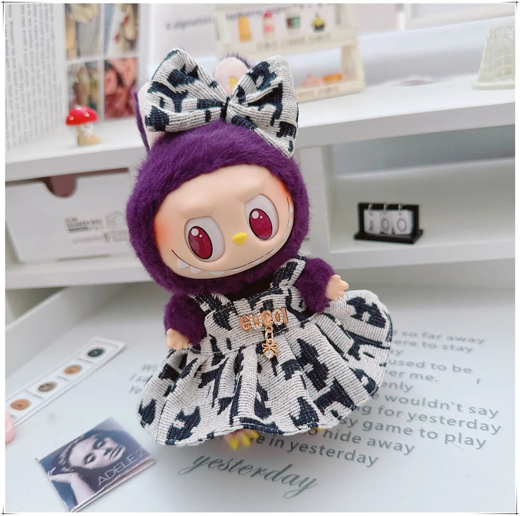 For 17cm Labubu Doll Clothes V1 V2 Doll Clothing Accessories Hat Overall Dress Shoes Bag Doll Accessories Sitting Party Game Toy
