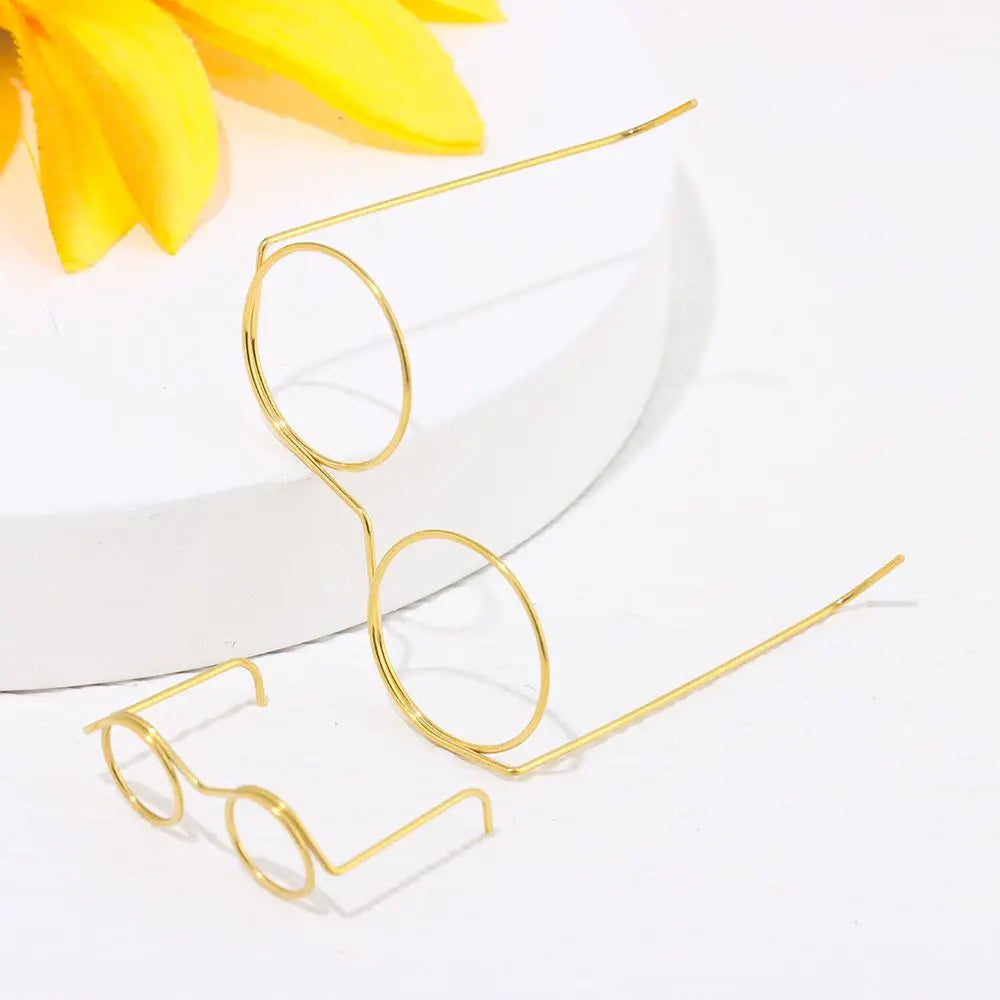 10PCS Cute Gold Round Frame Lensless Retro Doll Glasses For Doll Fashion Doll Accessories