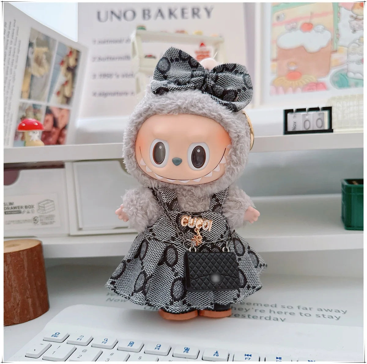 For 17cm Labubu Doll Clothes V1 V2 Doll Clothing Accessories Hat Overall Dress Shoes Bag Doll Accessories Sitting Party Game Toy
