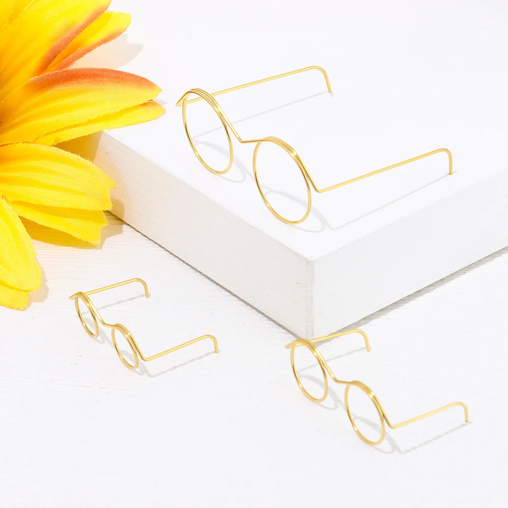 10Pcs Retro Doll Glasses Metal Round Frame Lensless Eyewear Toy Miniature Eyeglasses DIY Doll Dressing Accessories Spectacles