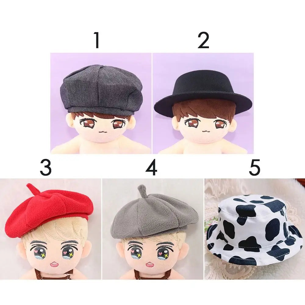 Fashion Caps for 20cm Dolls Beret Hat Candy Color Cute Flannel Casual Hat For Plush Doll Head Doll Fisherman Hat Accessories