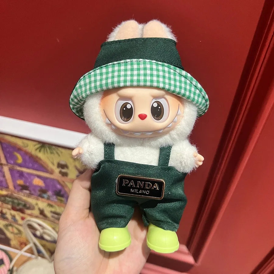 For 15/17cm Labubu Mini Doll Luxury Bow Dress original Hat Pants Clothes Set Labubu Dolls Clothing designer DIY Toys Accessorie