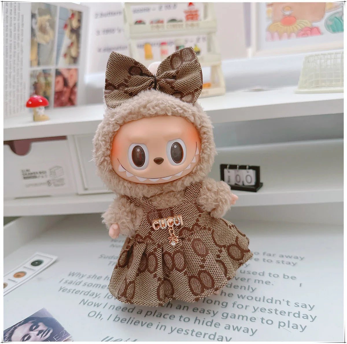For 17cm Labubu Doll Clothes V1 V2 Doll Clothing Accessories Hat Overall Dress Shoes Bag Doll Accessories Sitting Party Game Toy