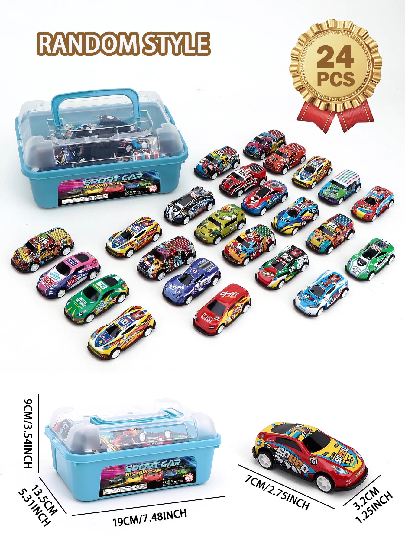 24PCS, 36PCS, 52PC, Car Toy Gift, Friction Return Alloy Racing Children's Car Toy with Storage Box