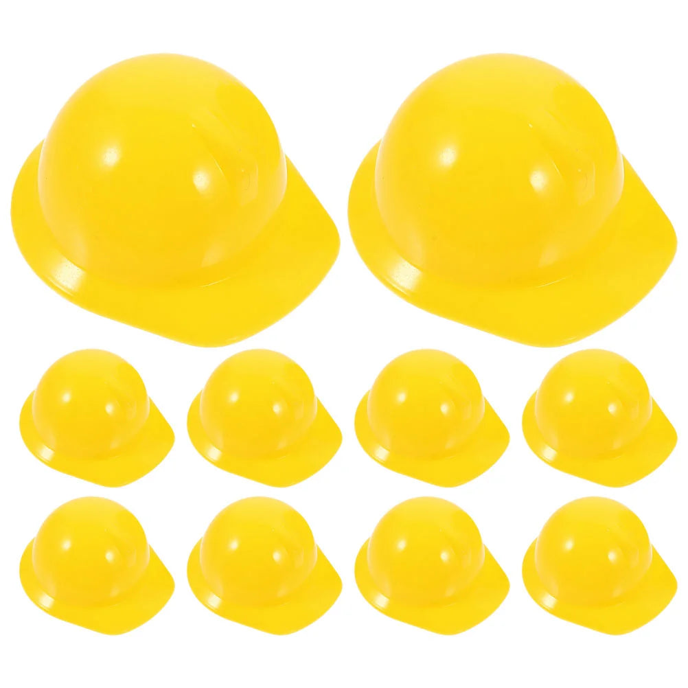 10pcs Mini Construction Hat Safety Decor Plastic Miniature Helmets Accessories Pet Toys Doll Dress Up Play Supplies