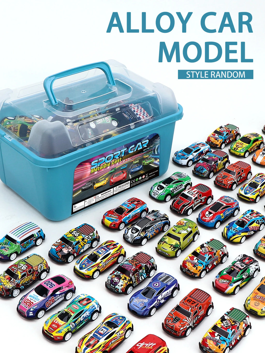 24PCS, 36PCS, 52PC, Car Toy Gift, Friction Return Alloy Racing Children's Car Toy with Storage Box