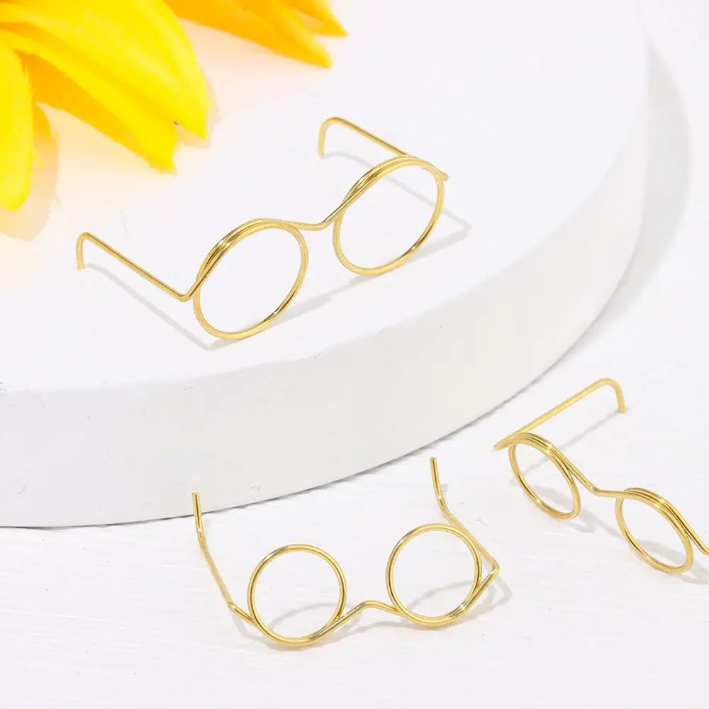 10Pcs Retro Doll Glasses Metal Round Frame Lensless Eyewear Toy Miniature Eyeglasses DIY Doll Dressing Accessories Spectacles