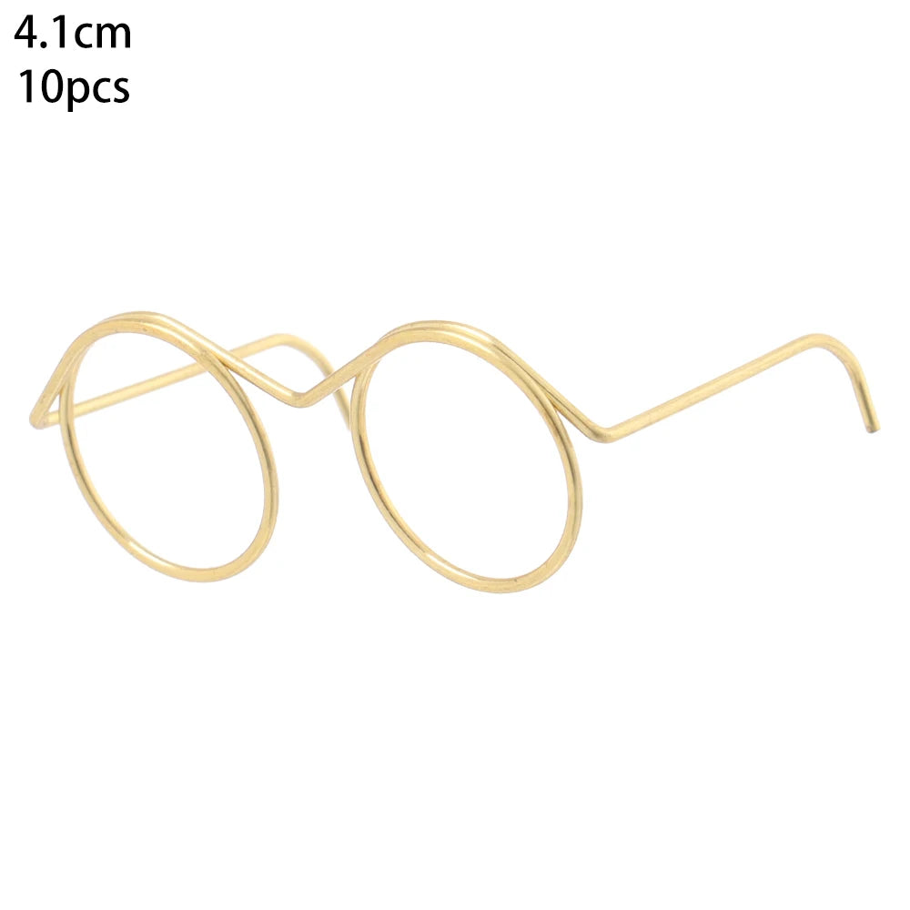 10PCS Cute Gold Round Frame Lensless Retro Doll Glasses For Doll Fashion Doll Accessories