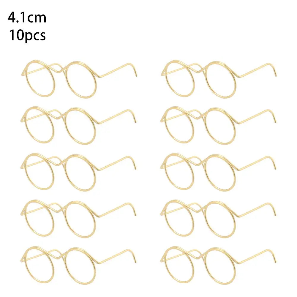 10Pcs Retro Doll Glasses Metal Round Frame Lensless Eyewear Toy Miniature Eyeglasses DIY Doll Dressing Accessories Spectacles