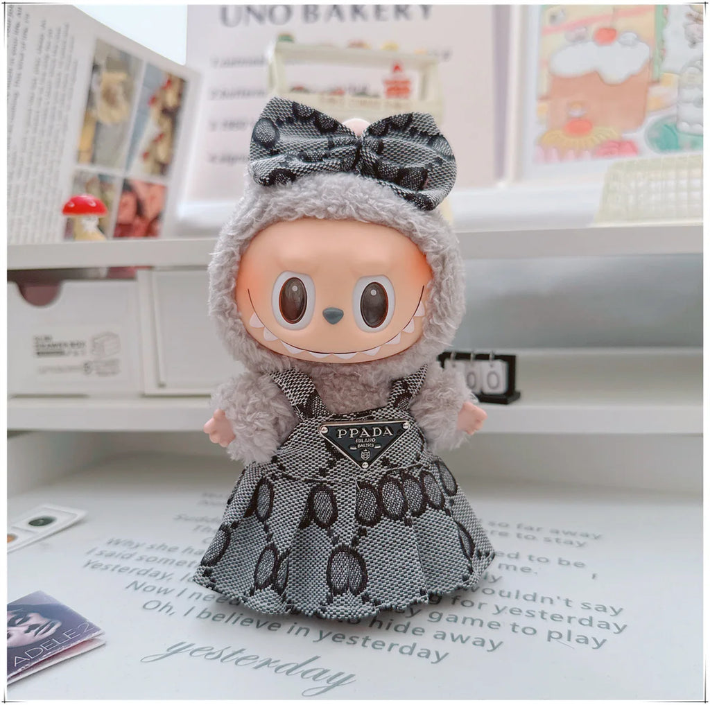 For 17cm Labubu Doll Clothes V1 V2 Doll Clothing Accessories Hat Overall Dress Shoes Bag Doll Accessories Sitting Party Game Toy