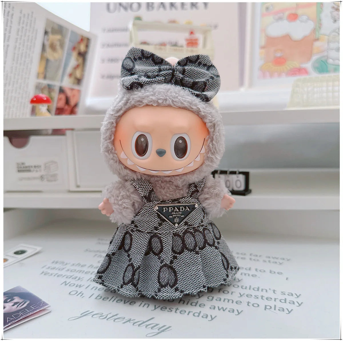 For 17cm Labubu Doll Clothes V1 V2 Doll Clothing Accessories Hat Overall Dress Shoes Bag Doll Accessories Sitting Party Game Toy