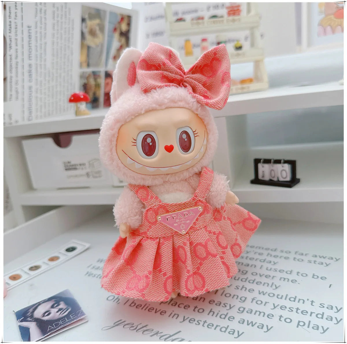 For 17cm Labubu Doll Clothes V1 V2 Doll Clothing Accessories Hat Overall Dress Shoes Bag Doll Accessories Sitting Party Game Toy