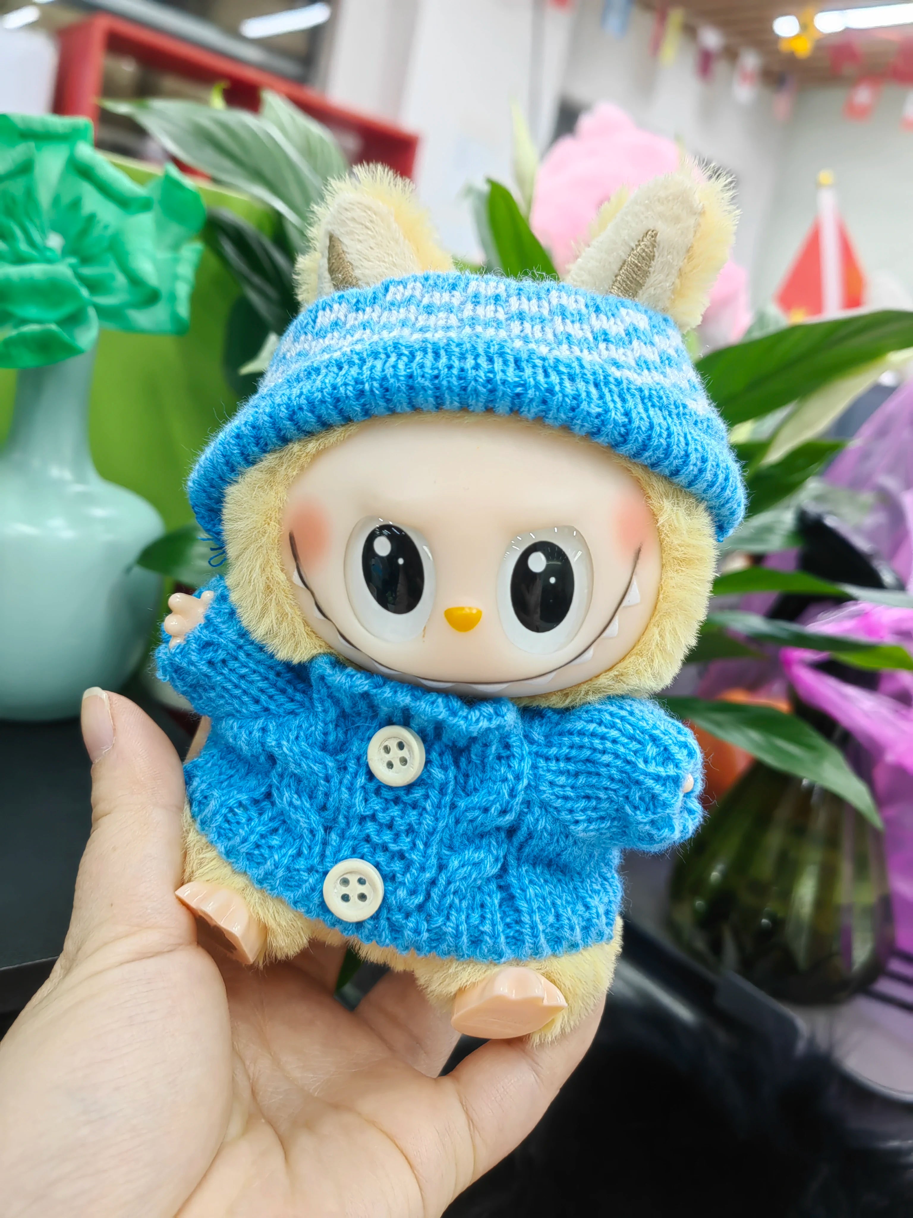 Doll Sweater+Woolen Hat For labubu 17cm Plush Doll Clothes Accessories Girl‘s Toys Birthday And Christmas Gift