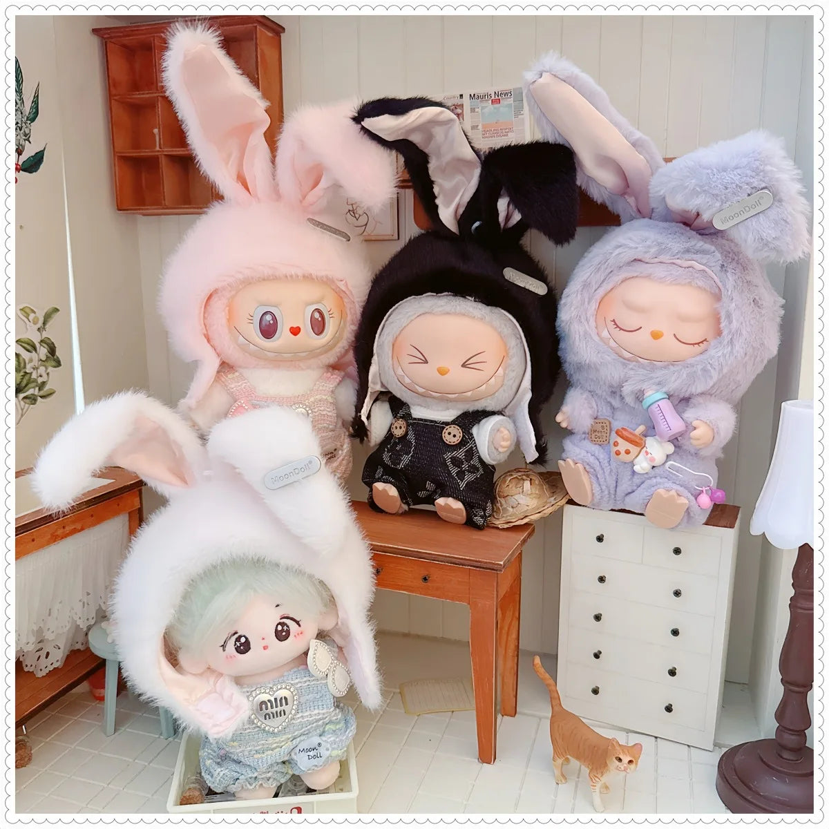 Cute Cotton Doll Rabbit Ears Hat for 10/15/17cm Star Body Doll Plush Hat Dress Up Accessories DIY Toy
