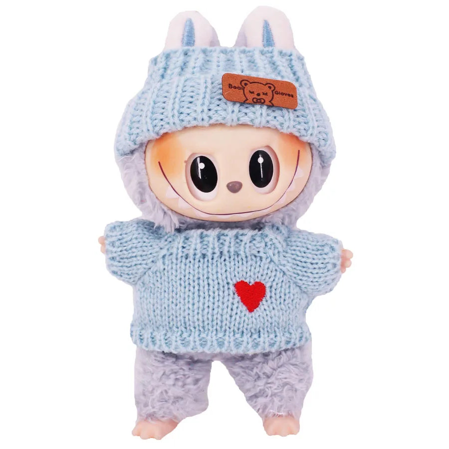 Doll Sweater+Woolen Hat For labubu 17cm Plush Doll Clothes Accessories Girl‘s Toys Birthday And Christmas Gift