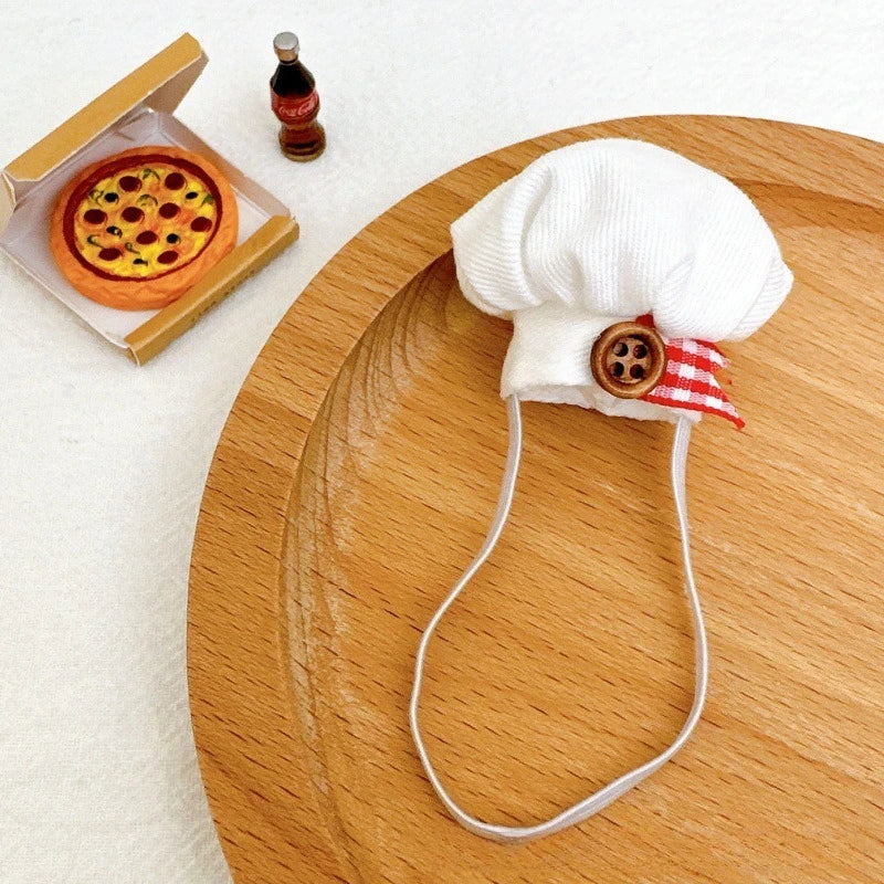 Chef Hat for Dolls - Adjustable Mini Cook Cap Costume Accessory, Cute Plush Kitchen Role Play Hat for Dolls, DIY Dressing Fun