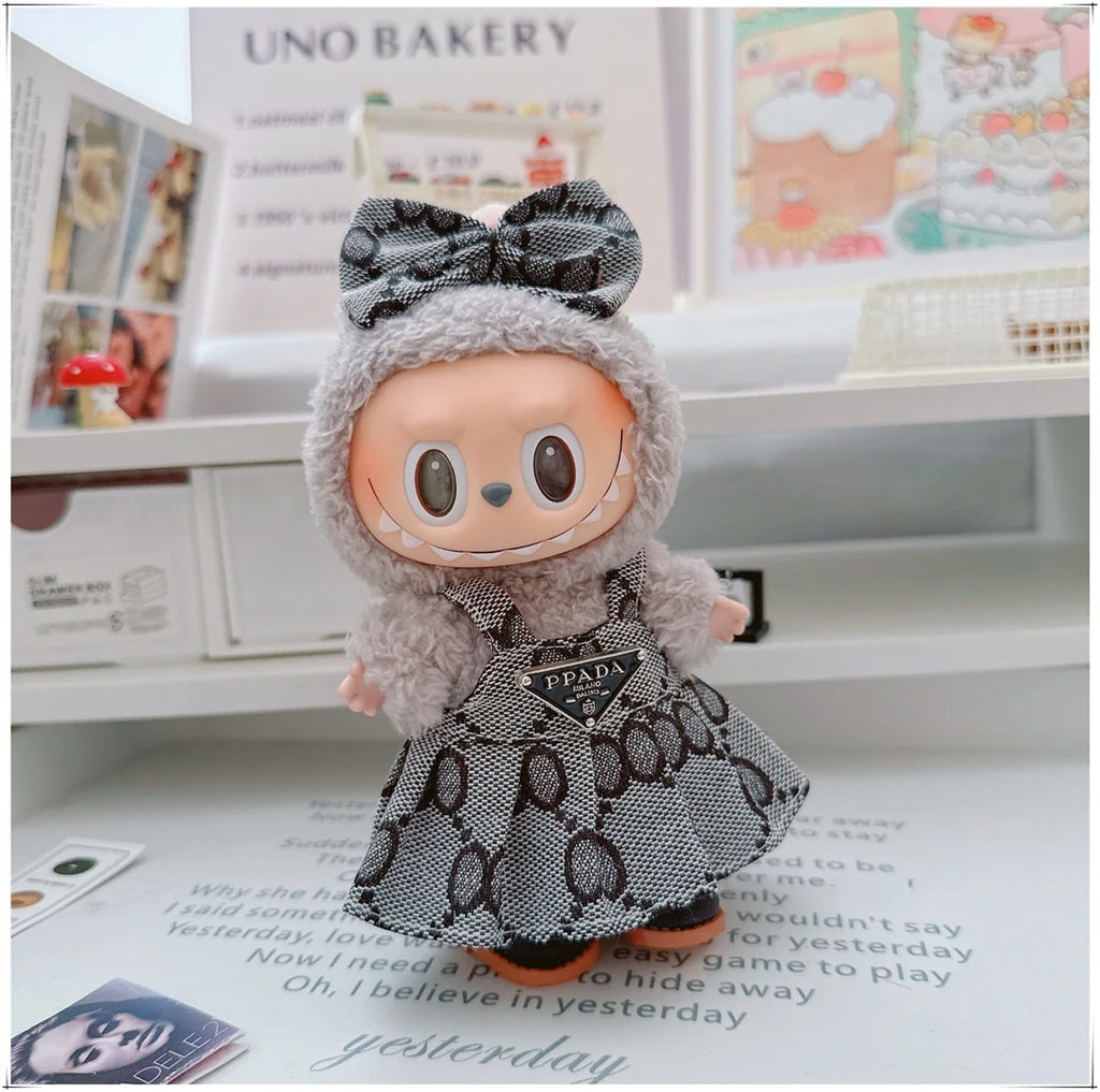 For 17cm Labubu Doll Clothes V1 V2 Doll Clothing Accessories Hat Overall Dress Shoes Bag Doll Accessories Sitting Party Game Toy