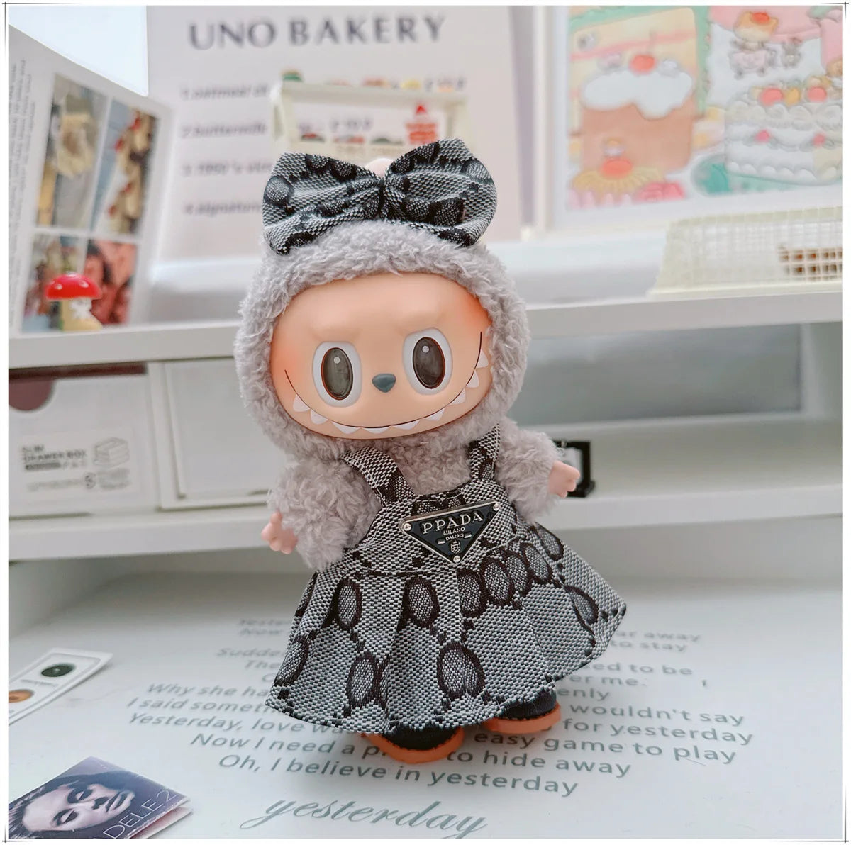 For 17cm Labubu Doll Clothes V1 V2 Doll Clothing Accessories Hat Overall Dress Shoes Bag Doll Accessories Sitting Party Game Toy