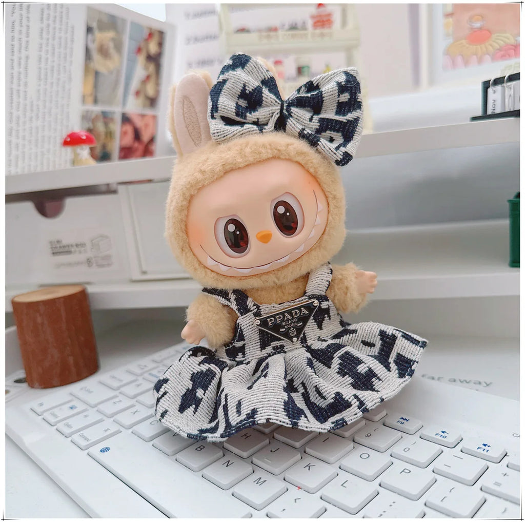 For 17cm Labubu Doll Clothes V1 V2 Doll Clothing Accessories Hat Overall Dress Shoes Bag Doll Accessories Sitting Party Game Toy