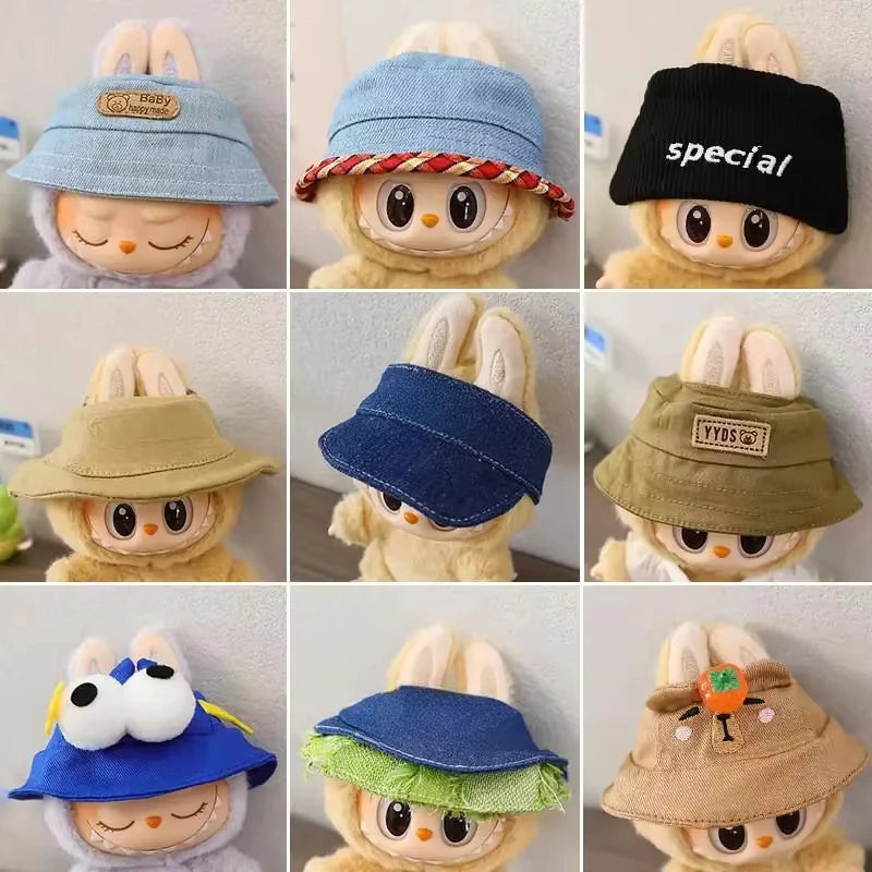 For 17cm LABUBU hat sit party macaron outfit doll bucket Hat Cute Doll Accessories Kids Girls Toys