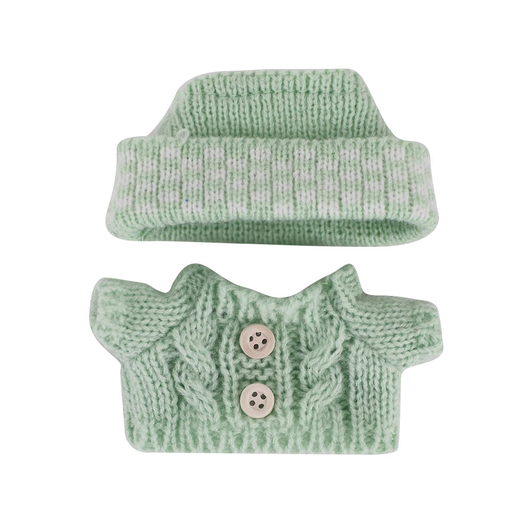 Doll Sweater+Woolen Hat For labubu 17cm Plush Doll Clothes Accessories Girl‘s Toys Birthday And Christmas Gift